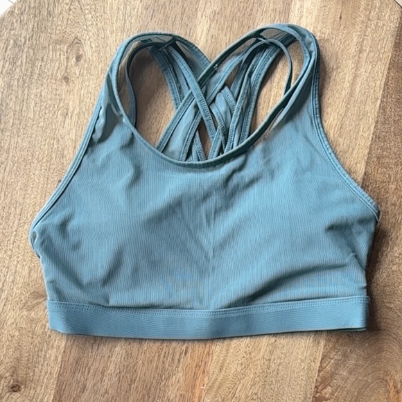 Fabletics Sheer Dual Layer Green Sports Bra M - Picture 2 of 5